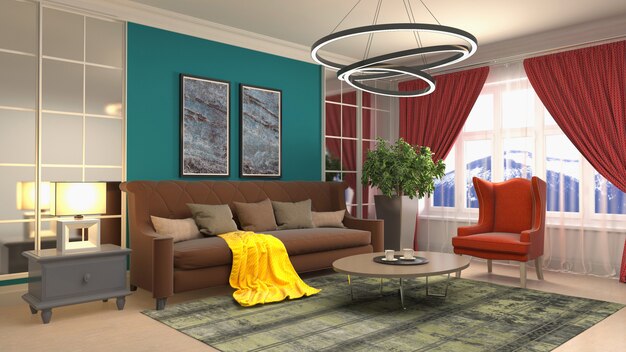 Illustration of the living room interior