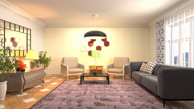 Illustration of the living room interior