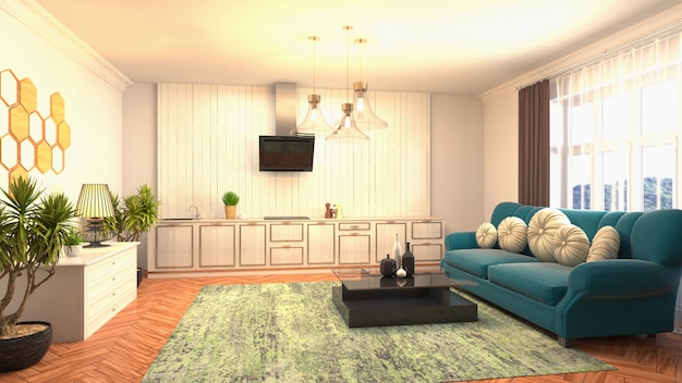 Illustration of the living room interior