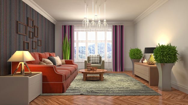 Illustration of the living room interior