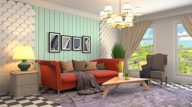 Illustration of the living room interior