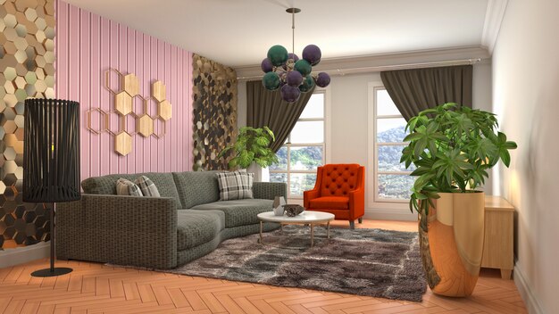 Illustration of the living room interior