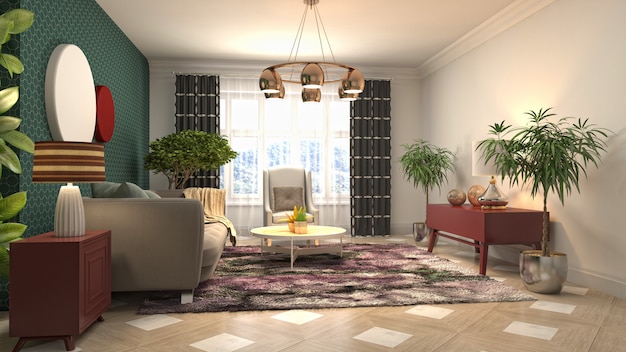 Illustration of the living room interior