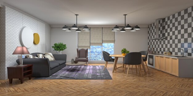 Illustration of the living room interior