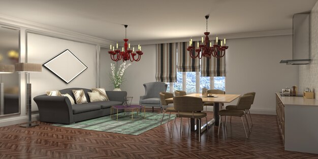 Illustration of the living room interior