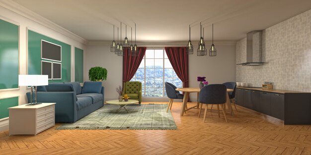 Illustration of the living room interior