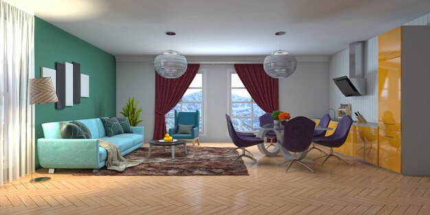 Illustration of the living room interior