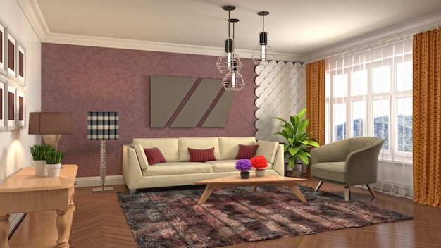 Illustration of the living room interior