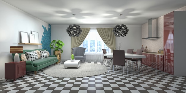 Illustration of the living room interior