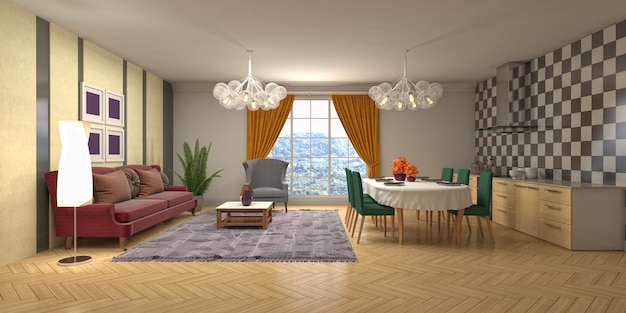 Illustration of the living room interior