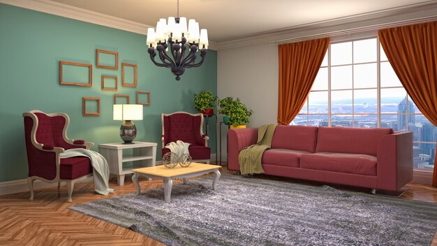 Illustration of the living room interior