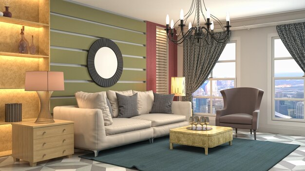 Illustration of the living room interior