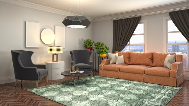 Illustration of the living room interior