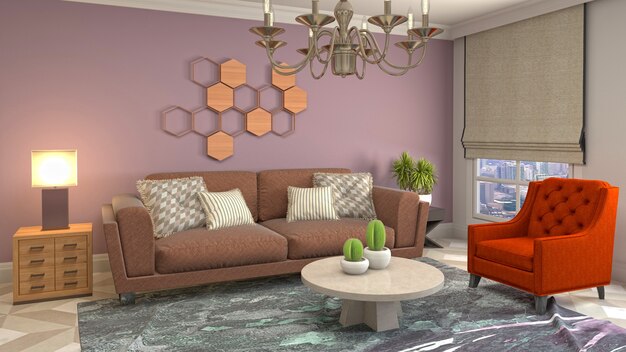 Illustration of the living room interior