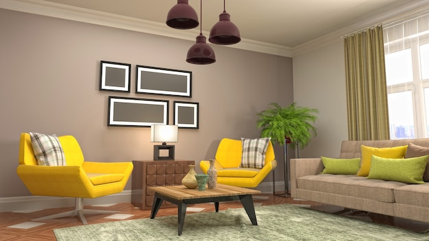 Illustration of the living room interior