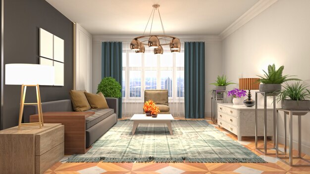 Illustration of the living room interior