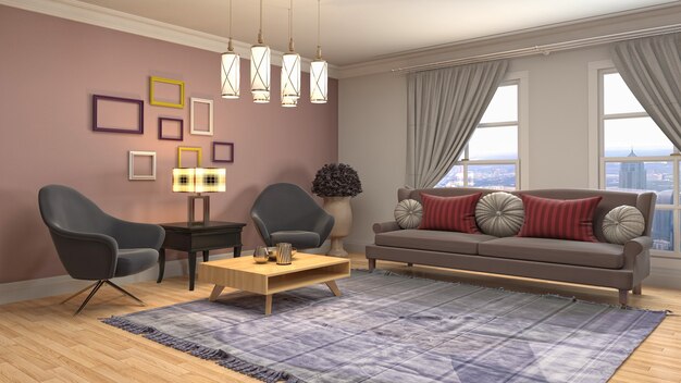 Illustration of the living room interior