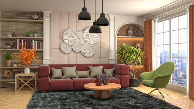 Illustration of the living room interior