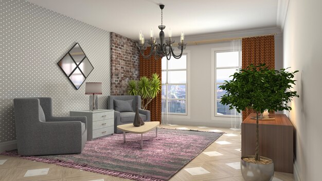 Illustration of the living room interior