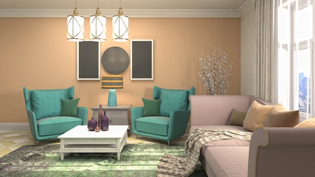 Illustration of the living room interior