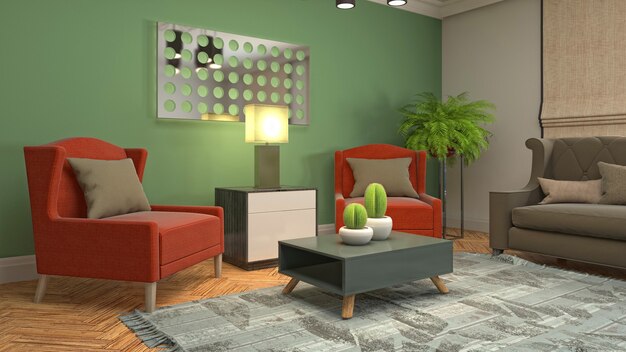 Illustration of the living room interior