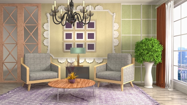 Illustration of the living room interior