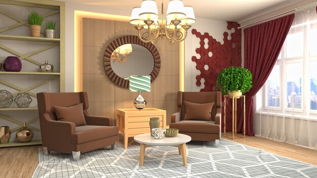 Illustration of the living room interior