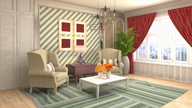 Illustration of the living room interior