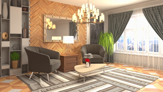 Illustration of the living room interior