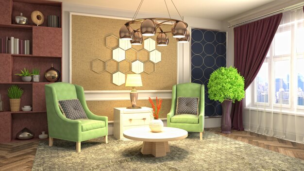 Illustration of the living room interior