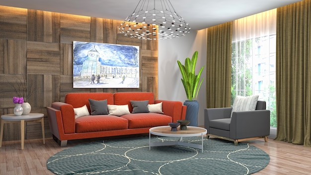 Illustration of the living room interior