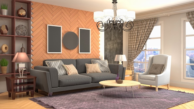 Illustration of the living room interior