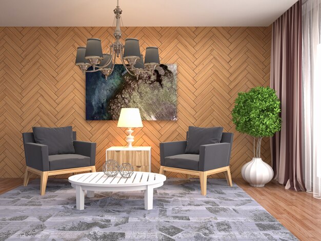 Illustration of the living room interior