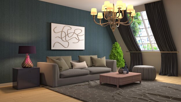 Illustration of the living room interior