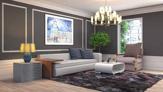 Illustration of the living room interior