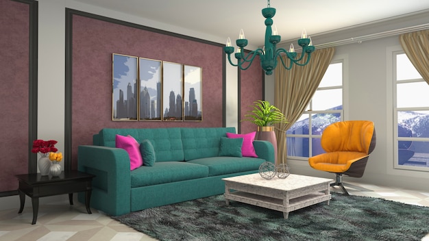 Illustration of the living room interior