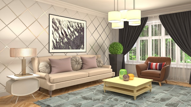 Illustration of the living room interior