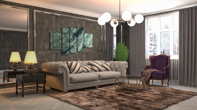 Illustration of the living room interior