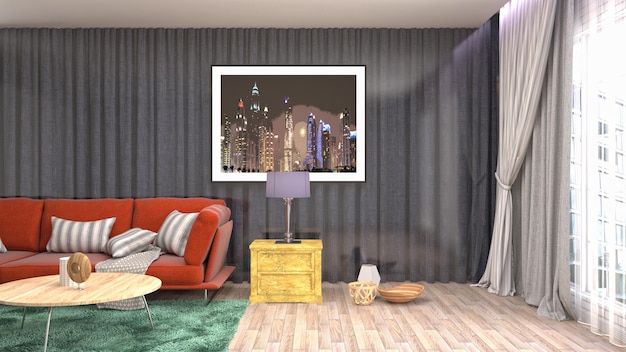 Illustration of the living room interior