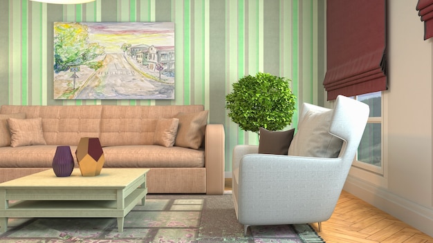 Illustration of the living room interior