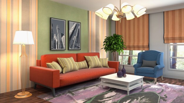 Illustration of the living room interior