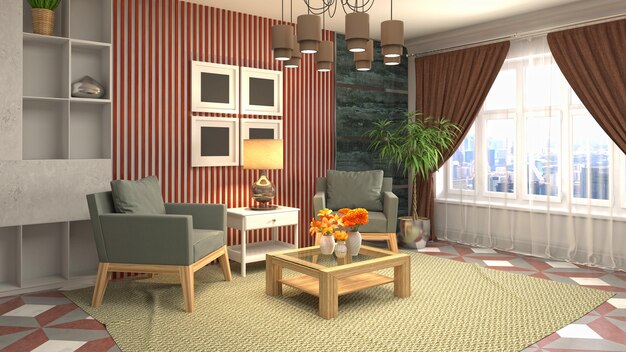 Illustration of the living room interior