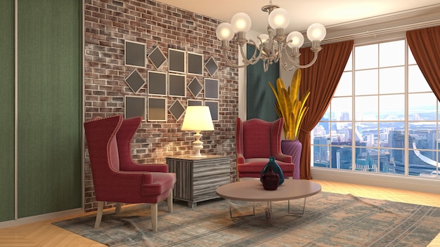 Illustration of the living room interior