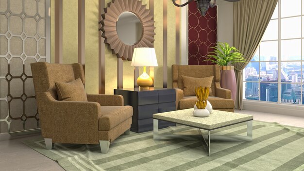 Illustration of the living room interior