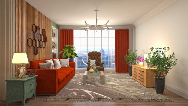 Illustration of the living room interior