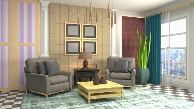 Illustration of the living room interior