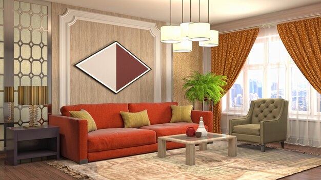 Illustration of the living room interior