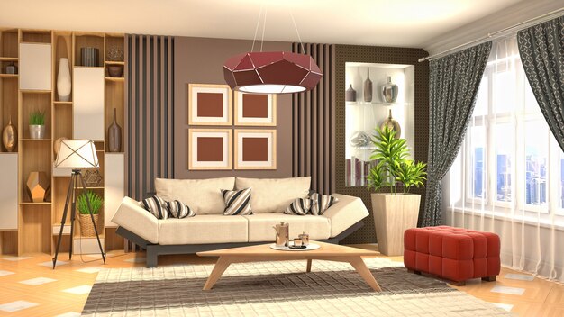 Illustration of the living room interior