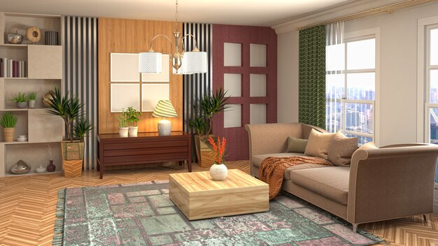 Illustration of the living room interior