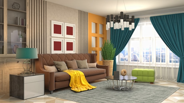 Illustration of the living room interior